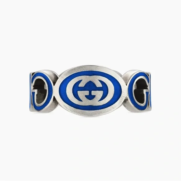 Gucci Unisex Sterling Silver Interlocking GG Logo Ring